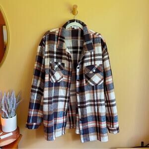 Sewn + Seen Boutique Navy & Orange Plaid Shacket 🧡